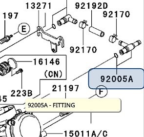 Kawasaki OEM 2005-2013 Brute Force Teryx Fitting 92005-0030 - Foto 1 di 1