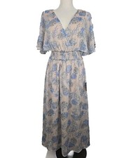 Lulus Subtle Romance Beige Floral Print Ruffled Midi Dress Size L NWT