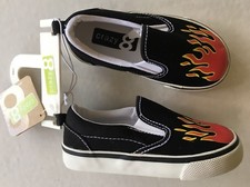 NWT Gymboree Crazy 8 size 8 Black Slip On Sneakers with Red Flames for about 3T