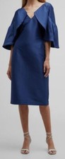 595 Badgley Mischka Women's Blue 3/4-Sleeve Ruffle Mikado MIDI Dress Size 8