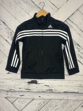 Adidas Track Jacket Youth Black/White Stripes Zip Up Athletic Jacket Size XS 7