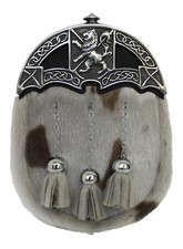 Stunning Glen Esk Grey Dress Sporran With Chrome Scottish Lion Rampant Cantle