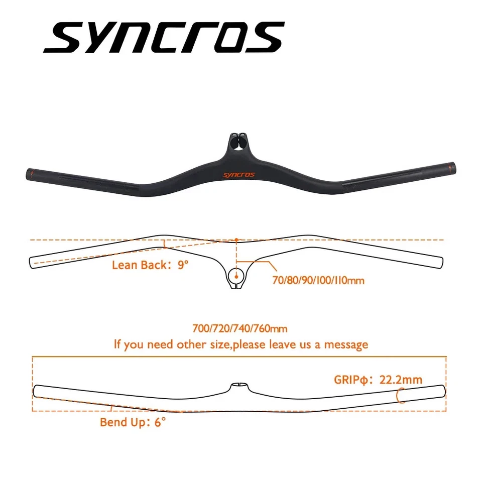 MTB Bicycle Carbon Integrated Handlebar with Stem -8/-17/-25 Degree 60*740mm - Image 3 of 4