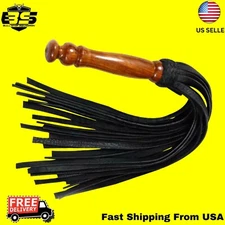 Genuine Cow Hide Leather Flogger 25 Tails Wood Handle Whip Heavy Duty flogger