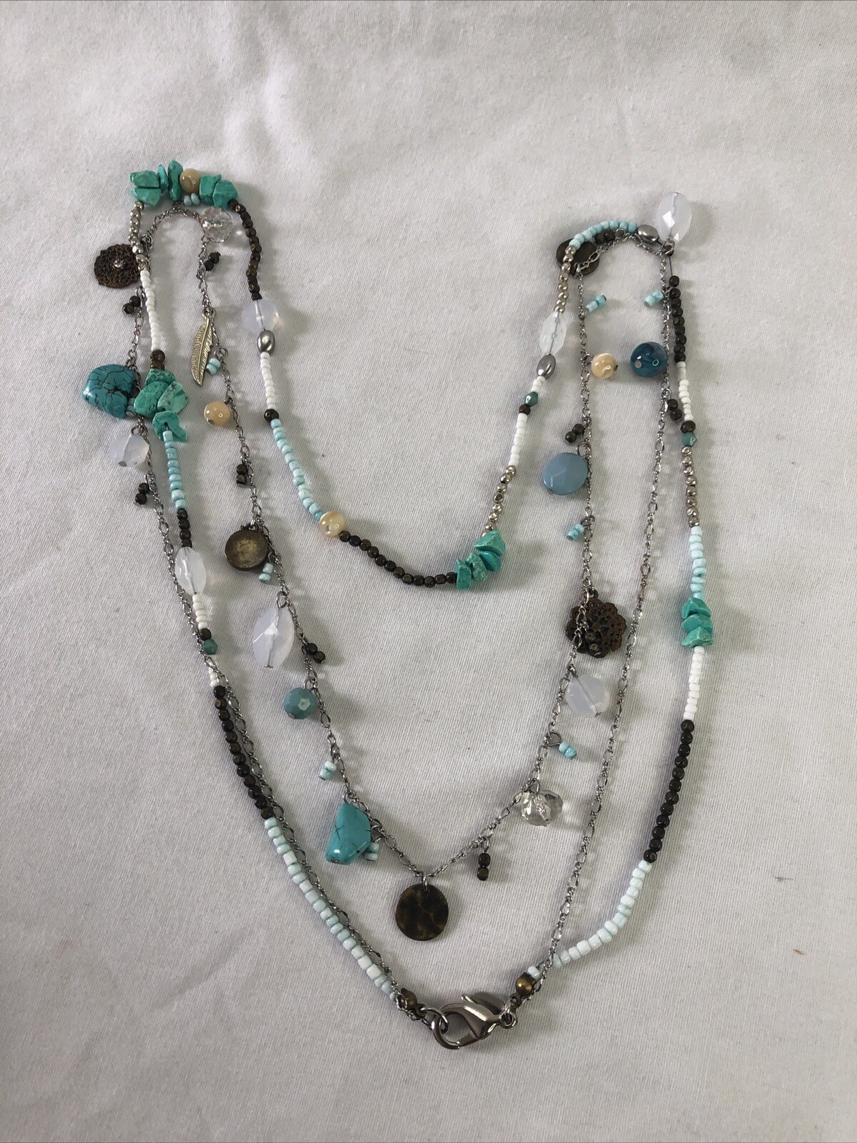 Express Signed Double Strand Turquoise Necklace S… - image 1