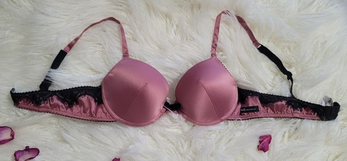 Dolce&Gabbana Sexy Mauve Pink Satin & Black Bow / Lace Bra Sz 34 B