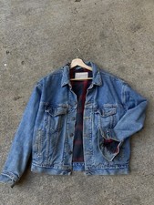 Vintage Levis Blue Acid Plaid Lined Denim Jacket Made in USA