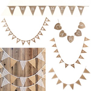 Hessian Wedding Bunting Fabric Bunting Vintage Party Hang Banner