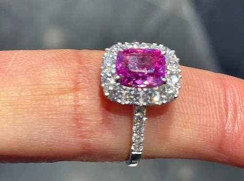 3.60 Ct Cushion Cut Natural Pink Sapphire Diamond Ring 18K White Gold Size 7 - Picture 5 of 10