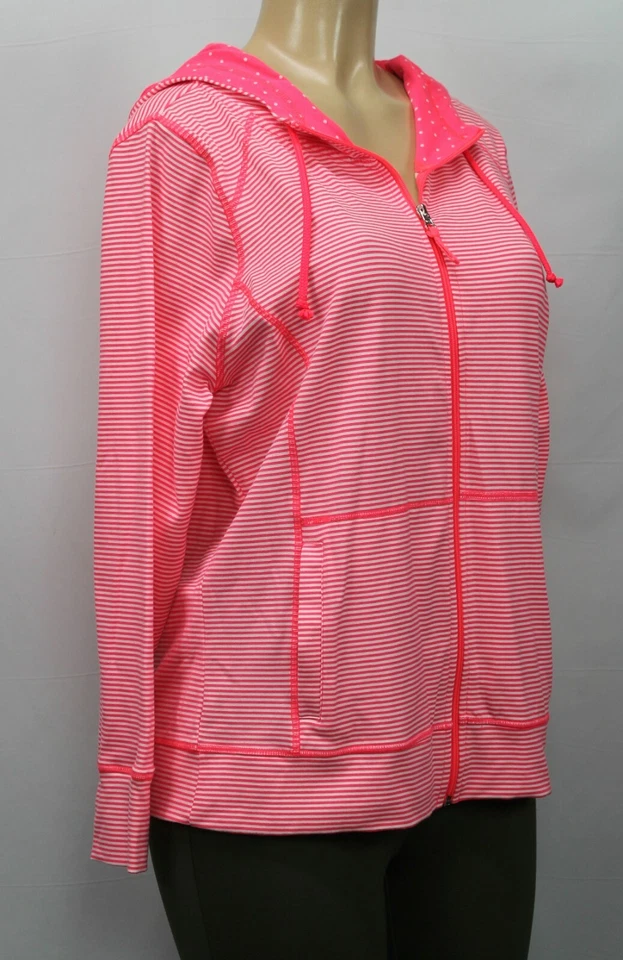 Suéter para mujer Made For Life con capucha cremallera completa a rayas manga larga coral talla PL Foto 4 de 4