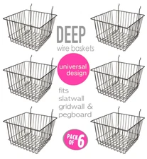 Only Hangers Deep Wire Baskets For Gridwall, Slatwall and Pegboard- Black 6pk