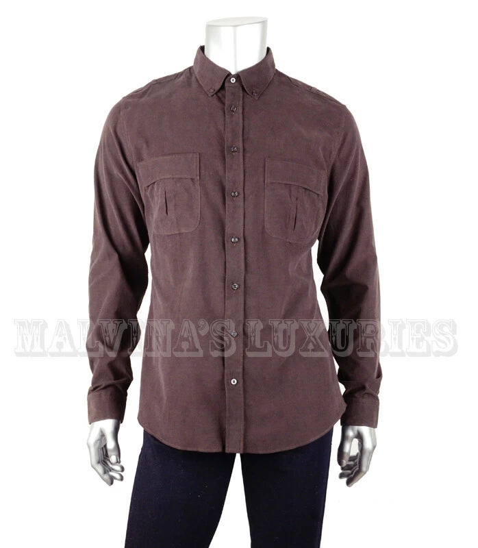 CHEMISE GUCCI SLIM FIT MARRON VELOURS CÔTELÉ COTON AVEC POCHES taille 17/43