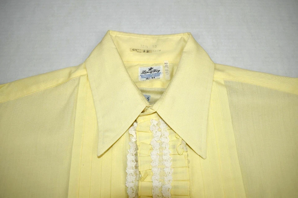 Camisa Esmoquin Vintage Delton Nueva York Talla S Años 70 Rosa Negro Borde Volantes Hecha en EE. UU. Foto 2 de 4