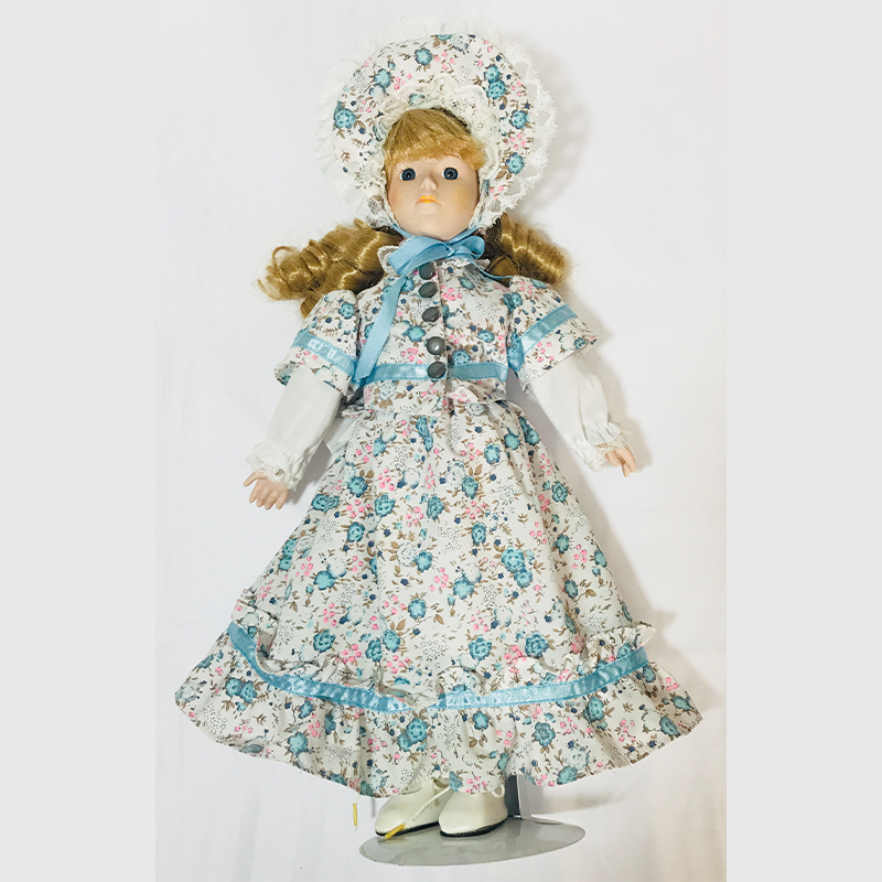 Vintage 16-Inch Porcelain Doll with Display Stand
