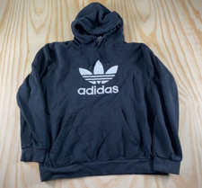 adidas Trefoil Logo Print Hoodie Sweatshirt Adult Large Black Skater Retro