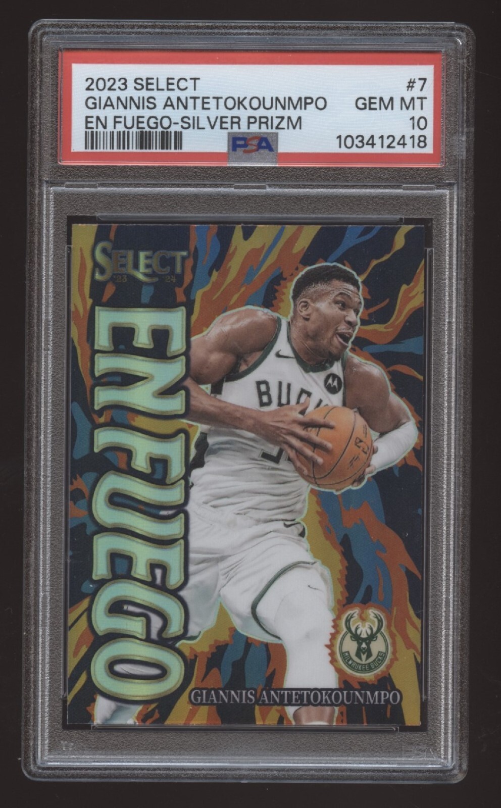 2023-24 Panini Select En Fuego Giannis Antetokounmpo Silver Prizm PSA 10