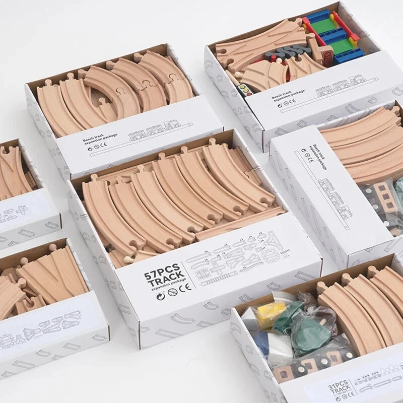 NEW Wooden Track Set Beech Wood Track Expansion Package Railway Train Track Set - image 2 of 4