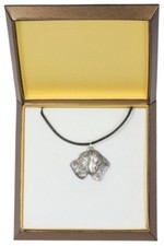 German Wirehaired Pointer - silver covered necklace with dog, in box, ArtDog USA
