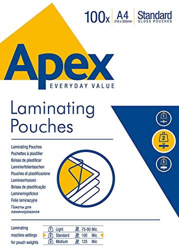 Apex Pouches per Plastificatrice, A4, 100 Pezzi - NUOVO
