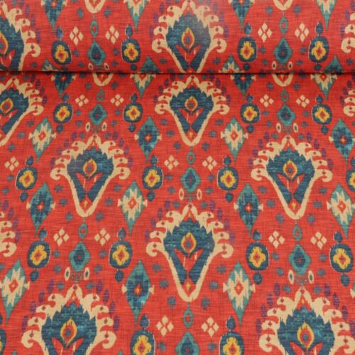 iLiv Boho Rouge Ikat Tessuto Lino Cotone Tenda Cuscino Imbottitura al Metro - Foto 2 di 7