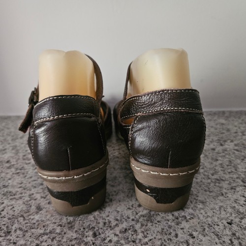 'KICKERS' EC SIZE '7' (38) BROWN PEEP TOE TOP STITCHED ANKLE STRAP SHOES - Picture 4 of 7