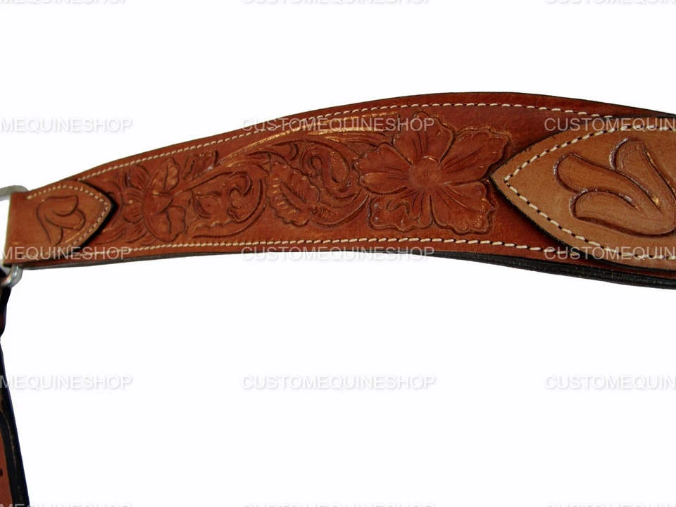 WESTERN BREASTCOLLAR FOR BARREL ROPING HORSE FLORAL TOOLED BREAST COLLARS TACK - Image 3 of 4