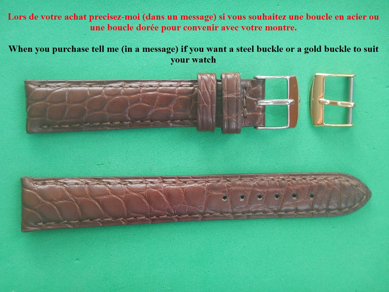 Bracelet 18mm en crocodile marron mat avec pompon fabriqué en France