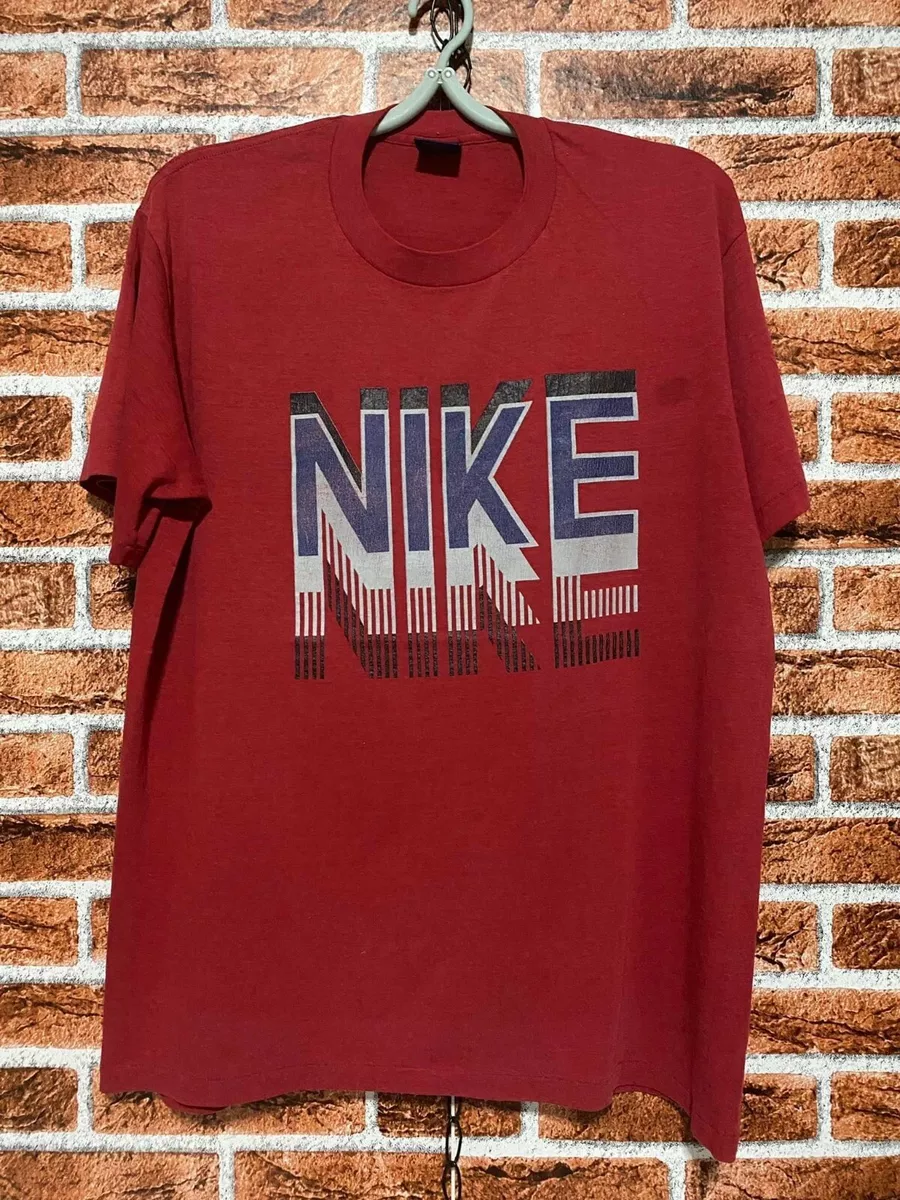 Vintage Nike Big Logo Swoosh T shirt 80s Blue Tag Single Stitch Size XL USA
