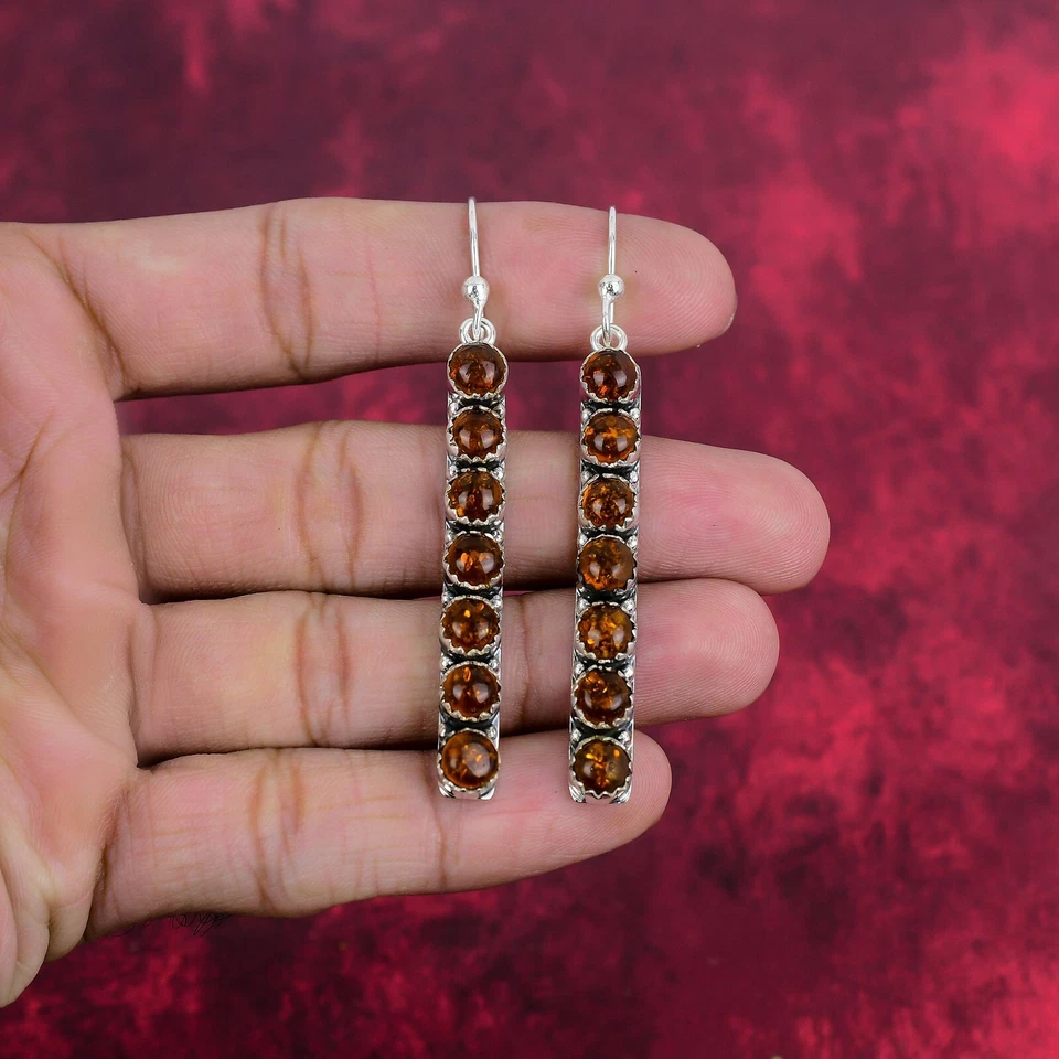 Baltic Amber Gemstone Handmade 925 Sterling Silver Earrings Jewelry - Image 2 of 4