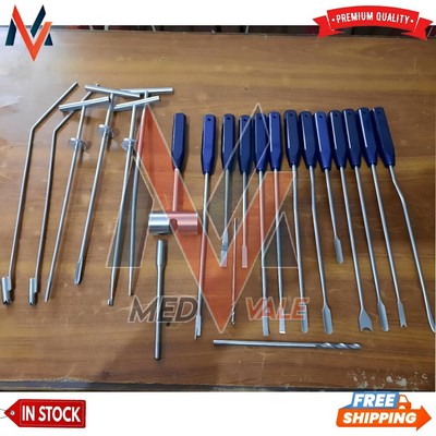 Mueller-Type Cement Removal Instruments Titanium Blue Set of 22 Pcs Orthopedic