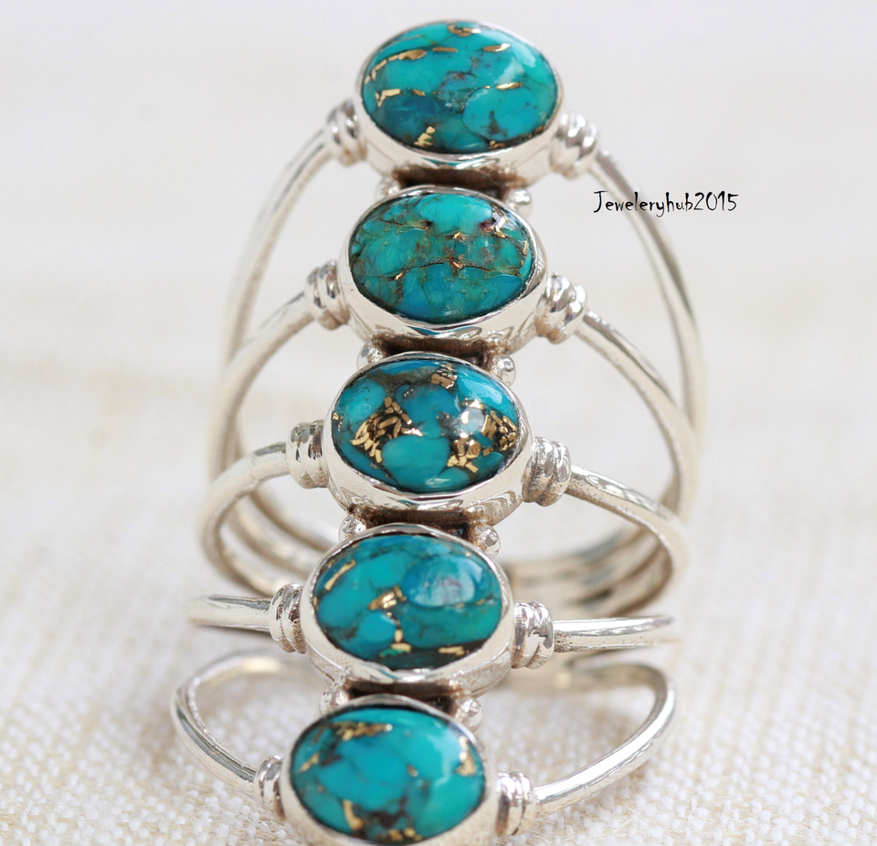 Blue Turquoise Ring set in Antique Copper