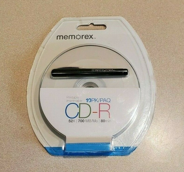 Memorex Recordable Disc CD-R Printable 10 Pk w/ Marker 52 X 700 MB 80 ...