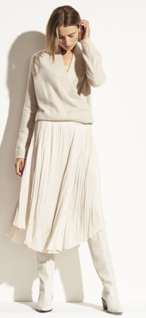 $345 NWT VINCE PLEATED CRUSHED DRAPE MIDI SKIRT LARGE L IN PALE