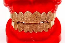 Sterling Silver W/ ROSE Gold Plated Full Diamond Dust Cut Custom Fit Grillz 