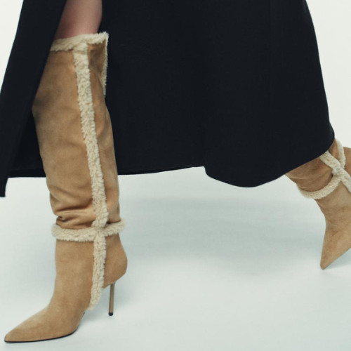 ZARA BNWT 2026. LIGHT BEIGE COMBINATION HEEL BOOTS SHEEPSKIN. 2015/610/111 image 5