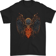 Fallen Angel Skull Demon Wing Flames Camiseta 100% Cotton