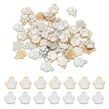 60Pcs 15 x 12 mm Alloy Enamel Dog Paw Print Charms for DIY, White Gold/Silver