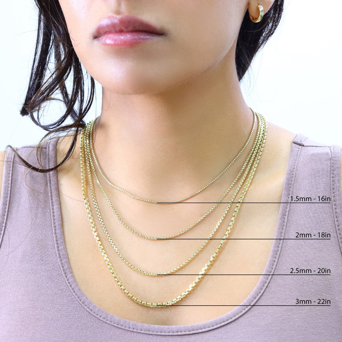 10K Yellow Gold 1.5mm-3.5mm Venetian Round Box Chain Necklace Men