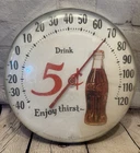 Vintage Coca Cola Thermometer Jumbo Dial Round Advertising 5 Cent Bottle 12" Dia