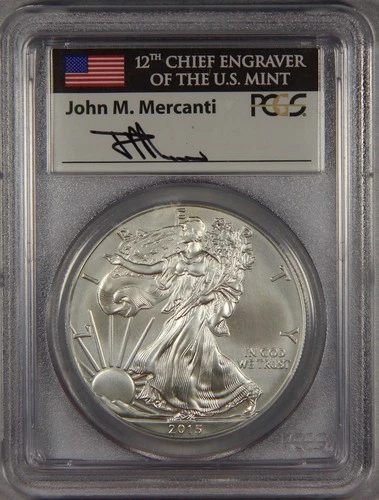 2015-W Burnished Silver Eagle Dollar PCGS SP70 FDOI Baltimore Mercanti Signed $1