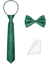 Pre-Tied Boys Set: Necktie, Bow Tie, Pocket Square Adjustable Zipper Tie