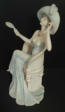 Art Deco Large Juliana Style Lady In Chair With Mirror Figurine Scupture Blue
