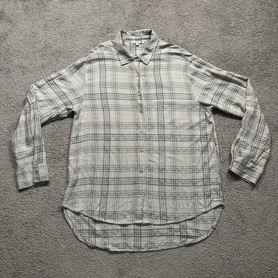 Sundry Ski Destination Plaid Button Down Shirt Womens 1 Small Gray Relaxed