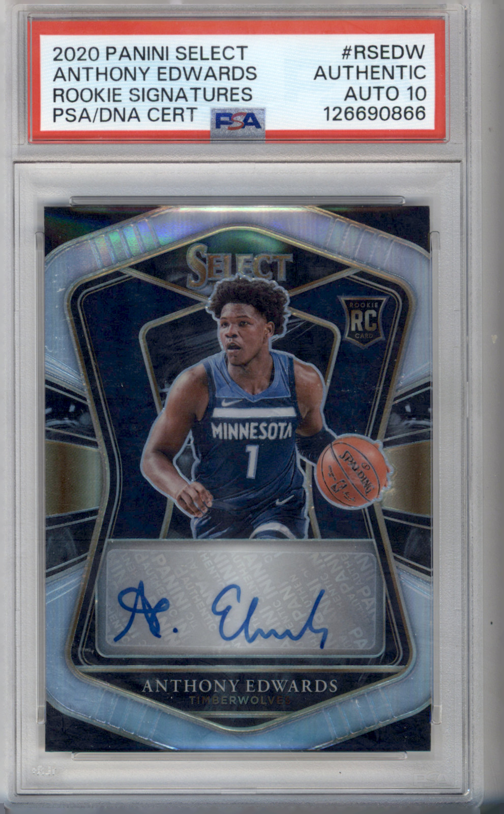2020 Panini Select Rookie Signature Anthony Edwards RSEDW 249 PSA Auth A G1N