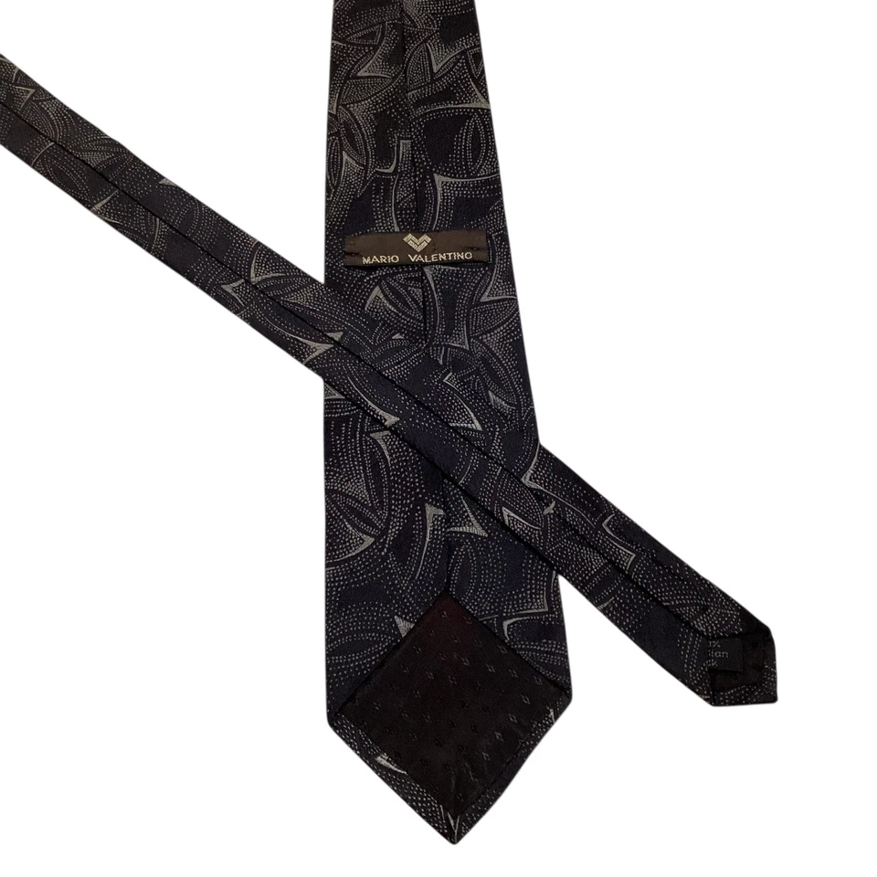 Corbata de seda vintage MARIO VALENTINO ITALIA diseñador geométrica negra/gris usada en excelente estado Foto 3 de 3