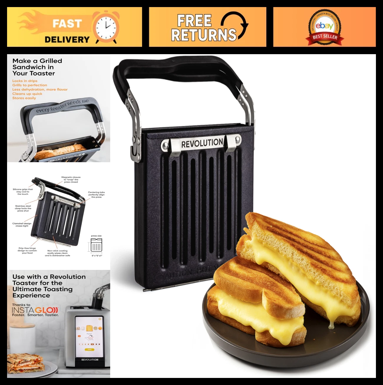 Universal Toastie Press for Grilled Cheese, Quesadillas & Paninis - Easy Toaster