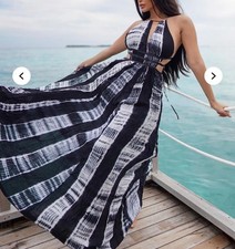 Fashion Nova Black and White Tie Dye Maxi Dress Size Medium NWT