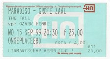The Fall & Ozark Henry 9/15/99 Amsterdam Netherlands Paradiso Rare Ticket Stub