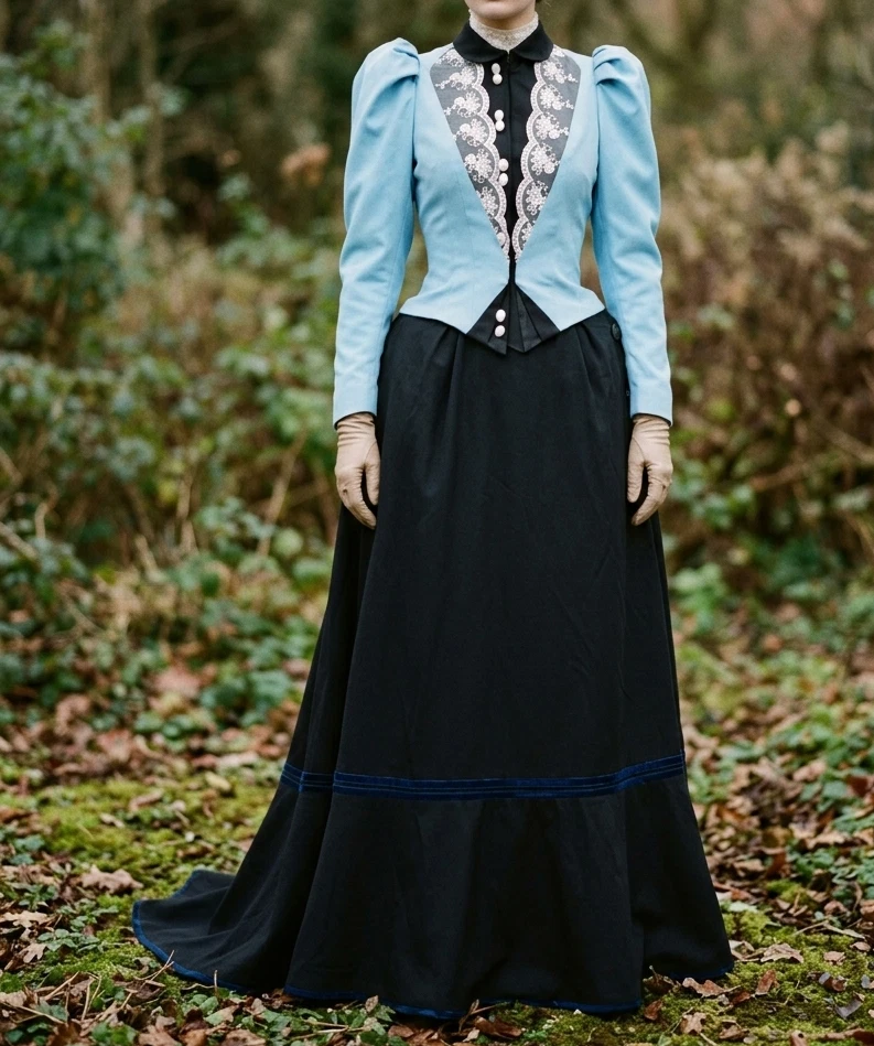 Vestido de Colección Victoriano Eduardiano Años 1890 1900 Vestido Traje Recreación Teatro 801