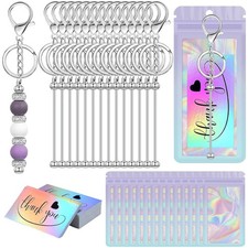 42 Pcs Beadable Keychain Bars Bulk Blank Beaded Making Small, Silver